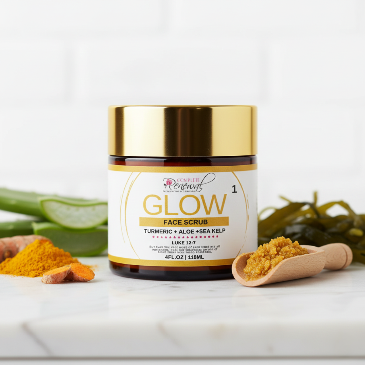 GLOW Brightening Scrub - Turmeric, Honey, Kelp Face & Body Exfoliator