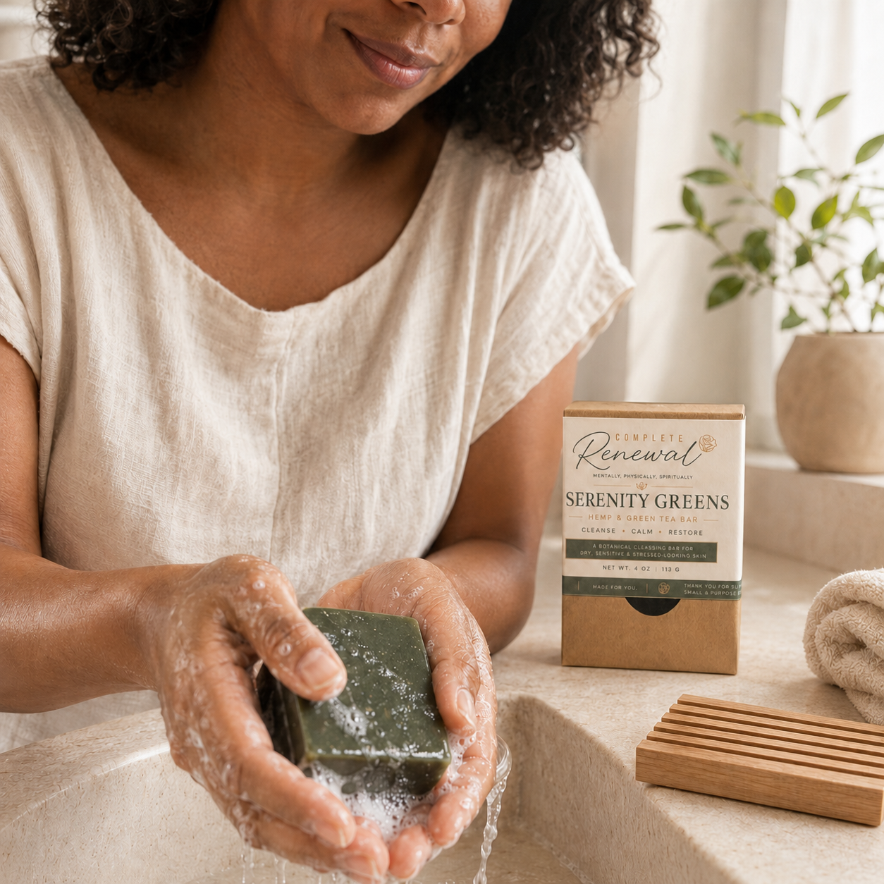 Serenity Greens™ Hemp + Green Tea Renewal Bar | Gentle Botanical Cleanser for Dry, Sensitive Skin — 4 oz