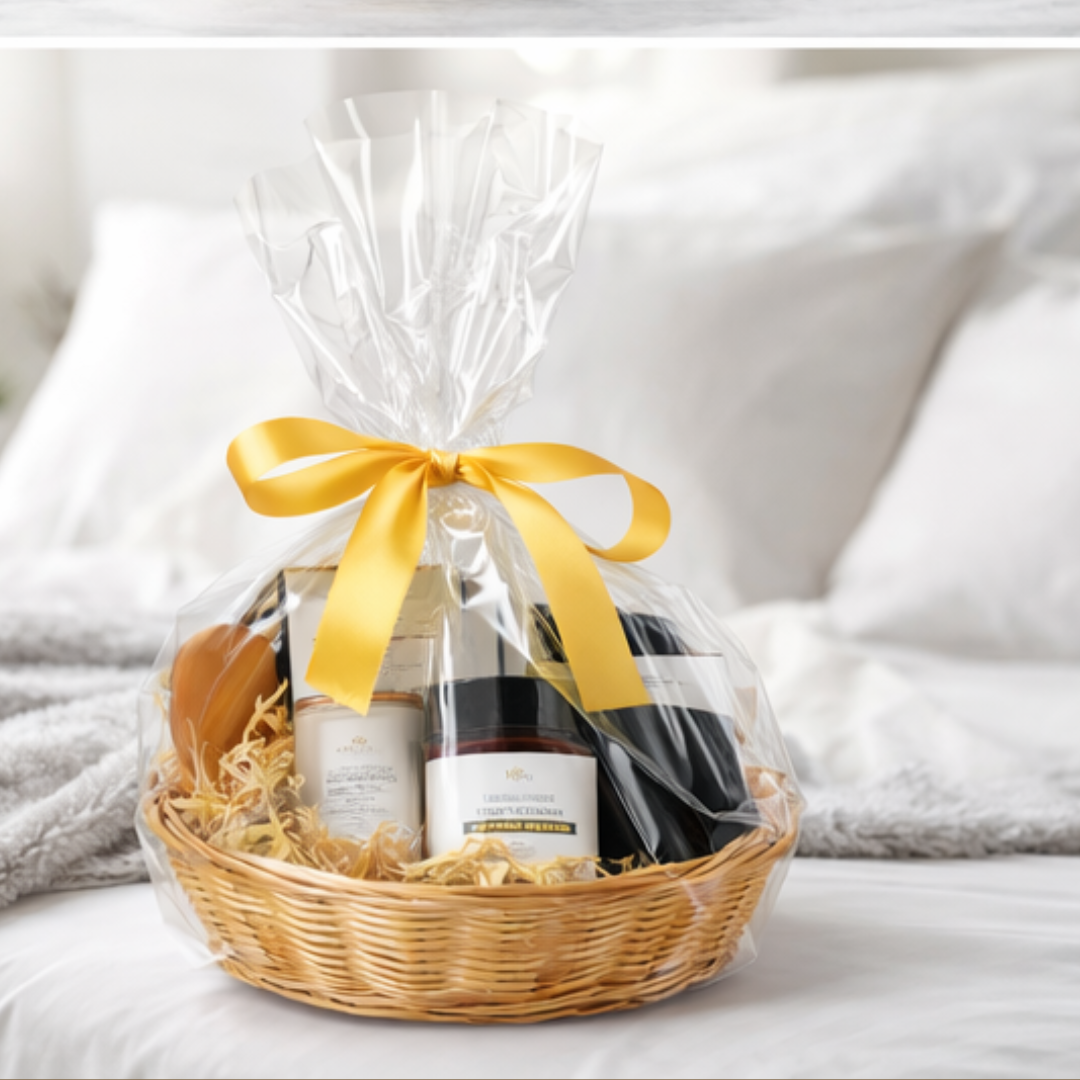 Luxury self care gift basket wrapped with yellow bow Complete Renewal

Spa gift basket for him patchouli lavender soap body butter grooming kit

Gift basket for her turmeric body butter turmeric aloe soap face mask glow face serum

Employee appreciation gift basket handcrafted vegan skincare set

Holiday self care gift set luxury handmade plant based skincare