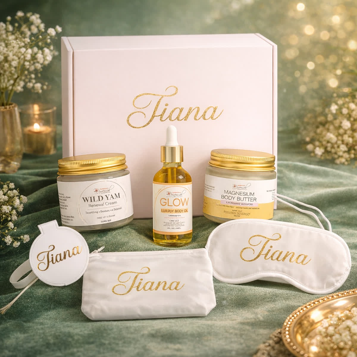 Personalized Mother’s Day self-care gift box with wellness products and custom keepsakes