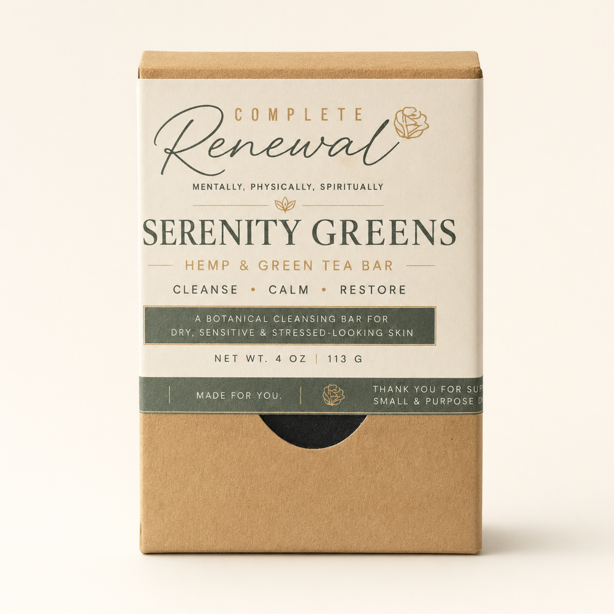 Serenity Greens™ Hemp + Green Tea Renewal Bar | Gentle Botanical Cleanser for Dry, Sensitive Skin — 4 oz