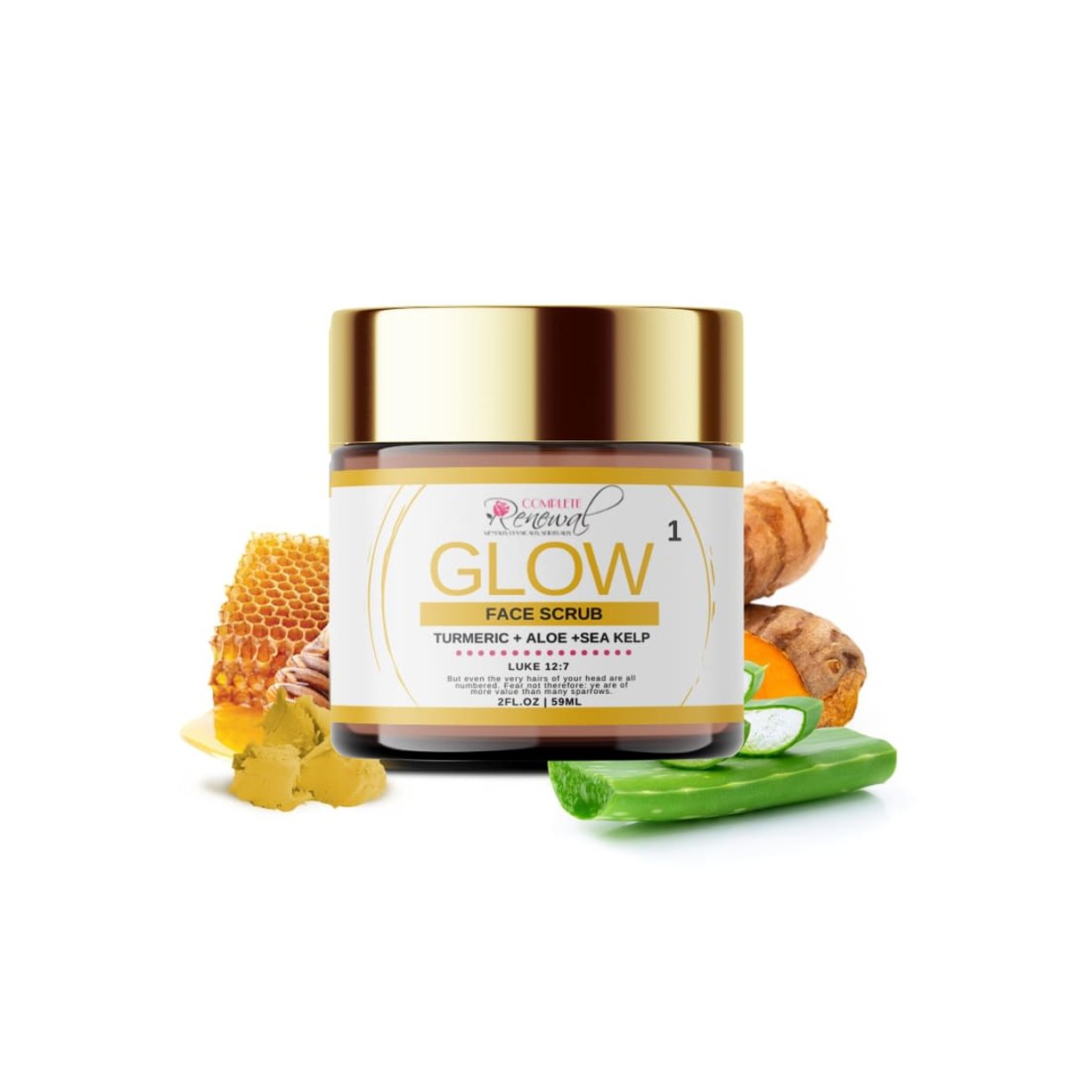 GLOW Brightening Scrub - Turmeric, Honey, Kelp Face & Body Exfoliator