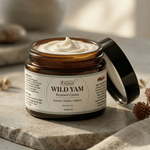 Wild yam renewal cream in amber jar for women’s wellness and natural support