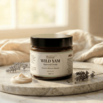Wild yam renewal cream in amber jar for women’s wellness and natural support